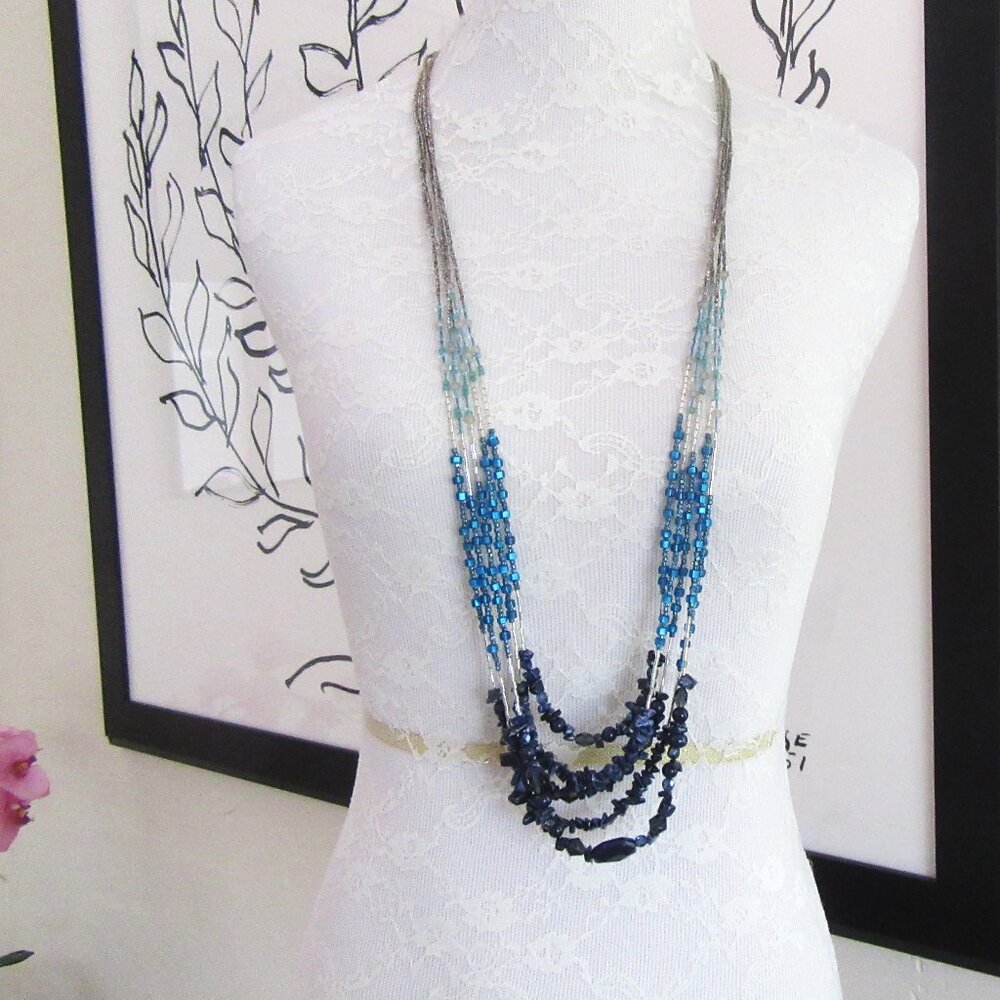 Vintage Chico's long blue beaded necklace